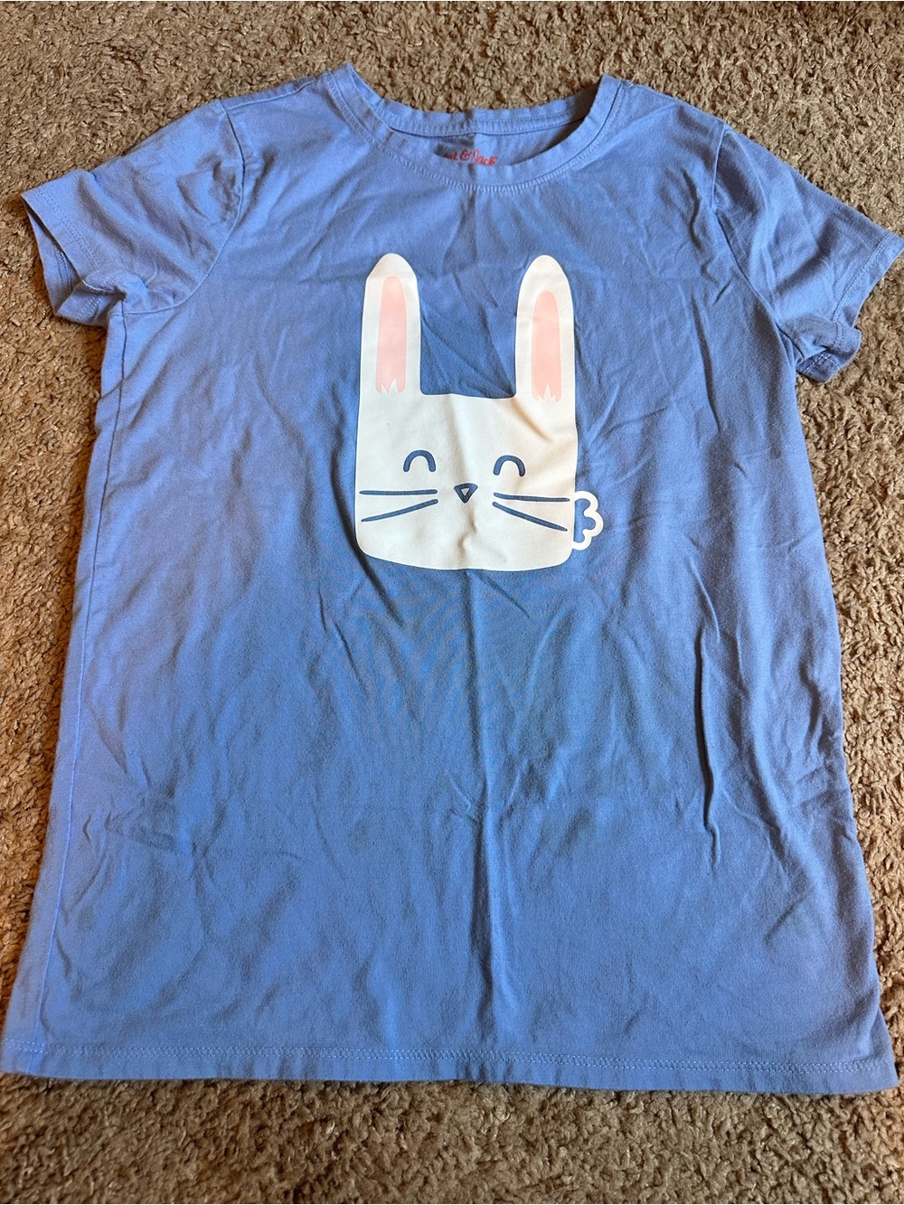 Cat & Jack Blue Tee with White Bunny Face and Pink Ear Accents Girls Size Large